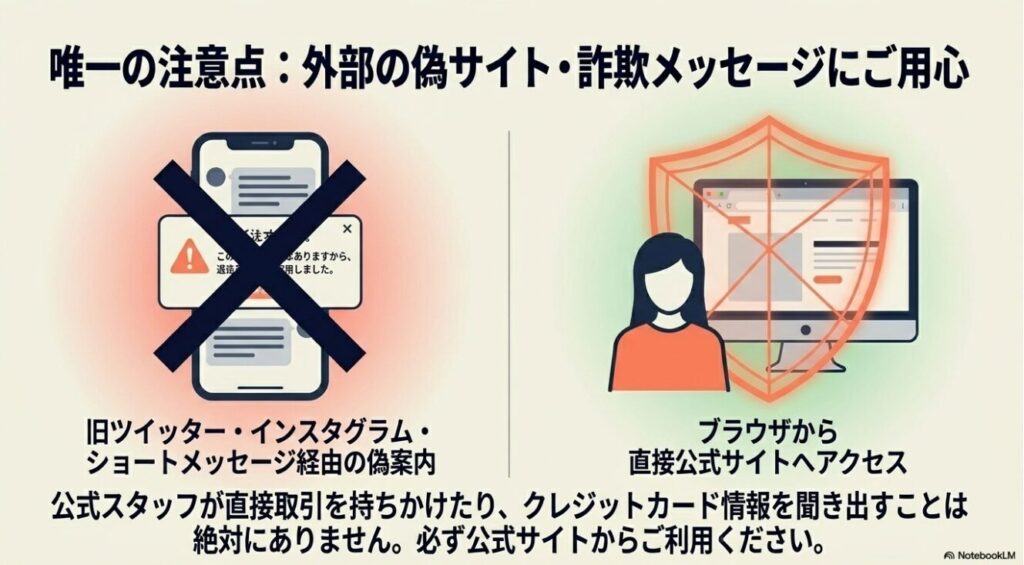 偽の案内やアクセスを防ぐセキュリティの図解