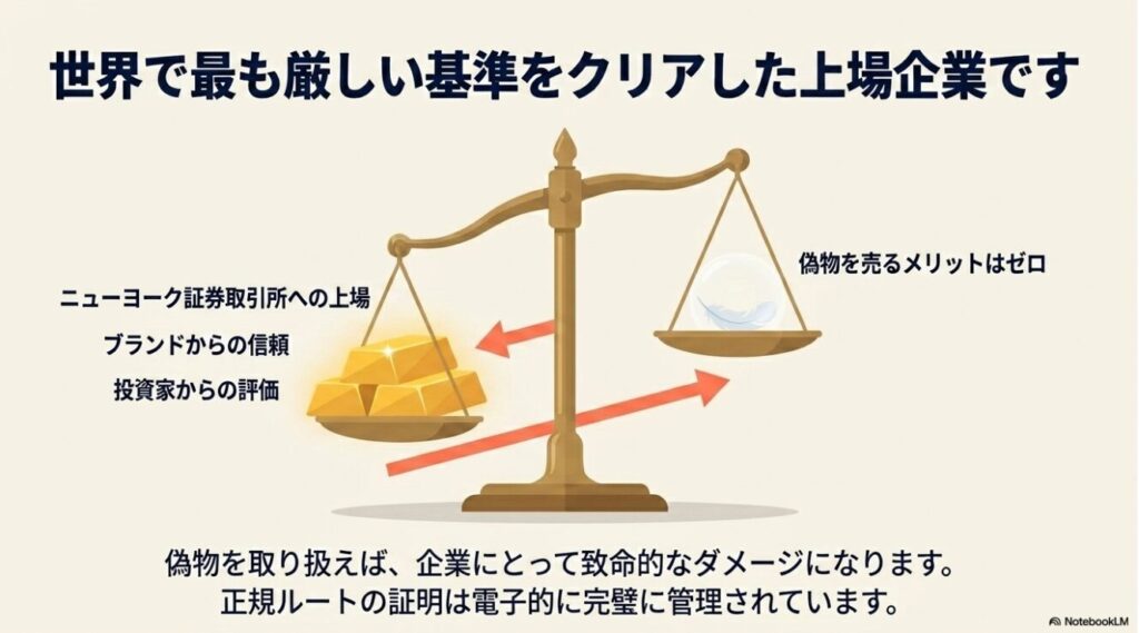 偽物を売るデメリットを天秤で表したイラスト