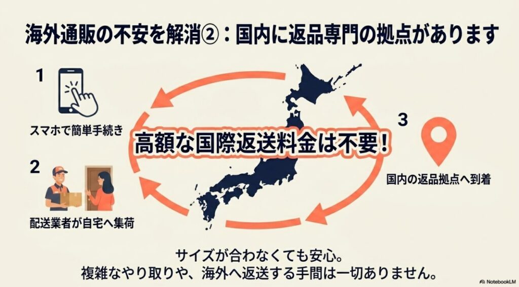 スマホ手続きから集荷と国内配送までの流れ
