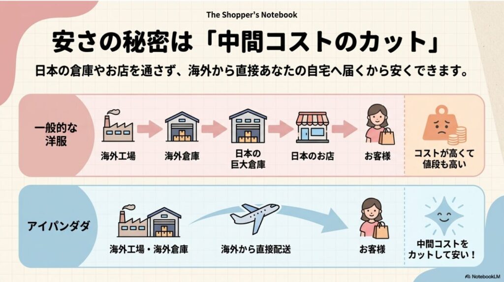 アイパンダダと一般的な洋服の価格構造の違い