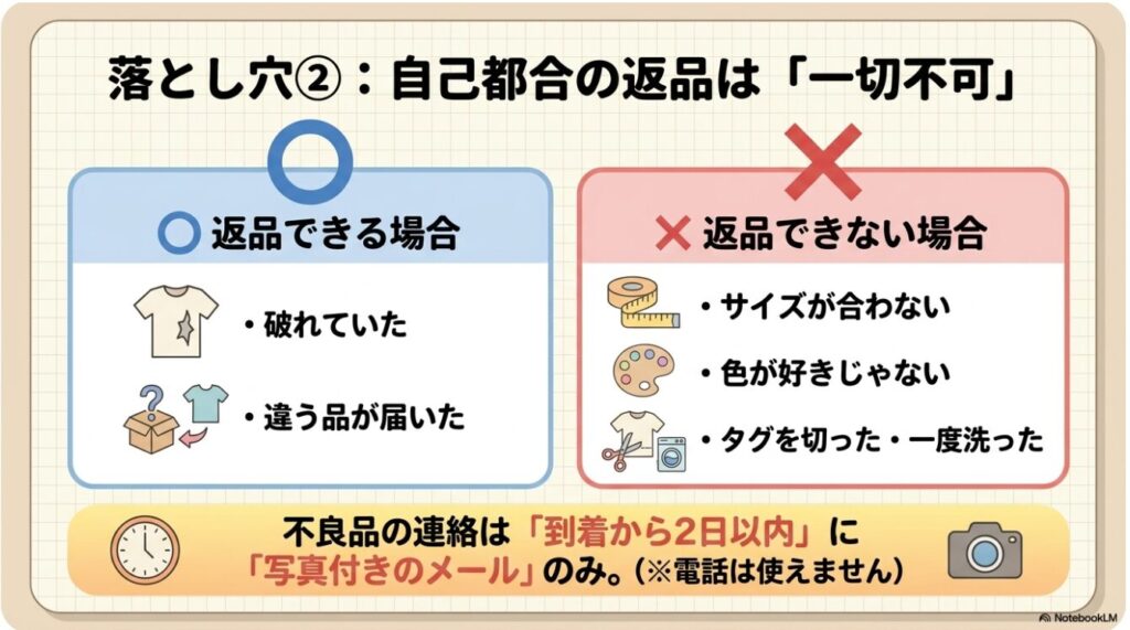 不良品の連絡期限と返品できないケース