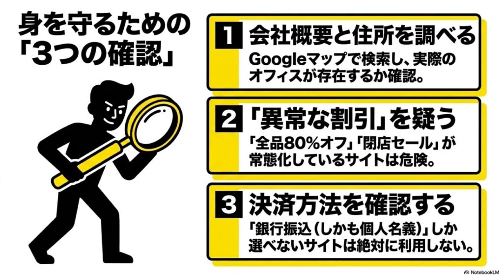 会社概要や異常な割引率などを調べる自己防衛のポイント