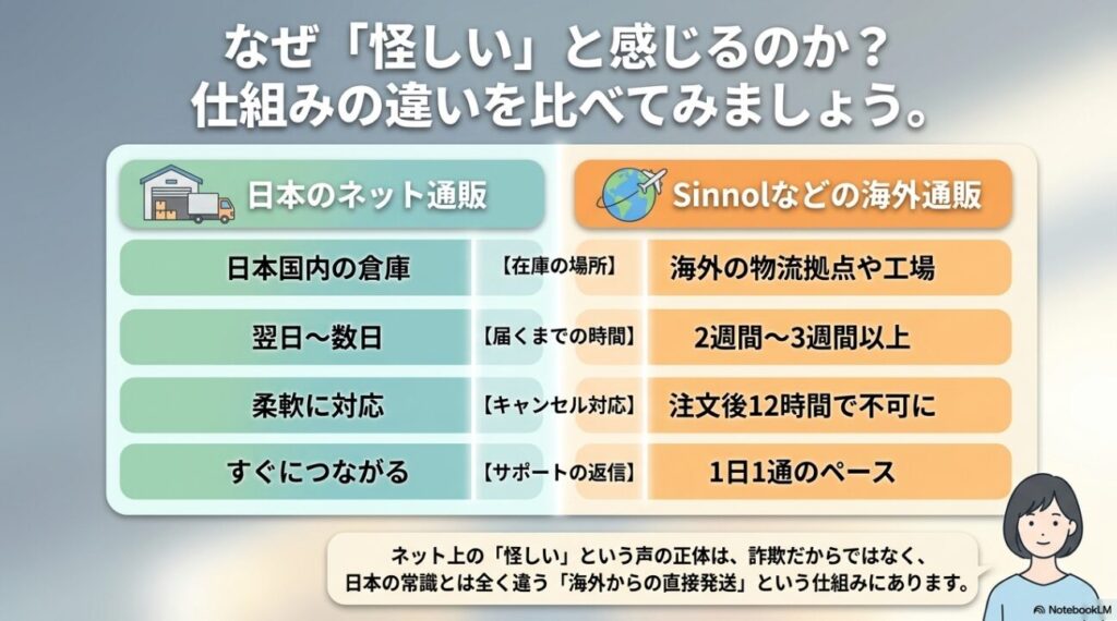 届くまでの時間やサポート体制の違いをまとめた一覧表