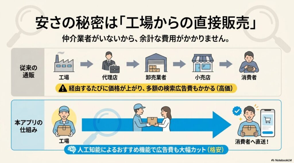 仲介業者を省き工場から消費者へ直送することで低価格を実現するTikTokショップの仕組みを図解