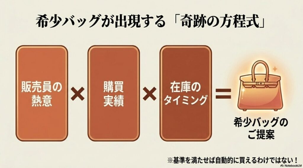 販売員の熱意と購買実績と在庫タイミングが合わさる条件
