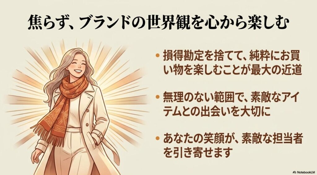 ブランドの世界観を愛し笑顔で店舗に通う女性の姿
