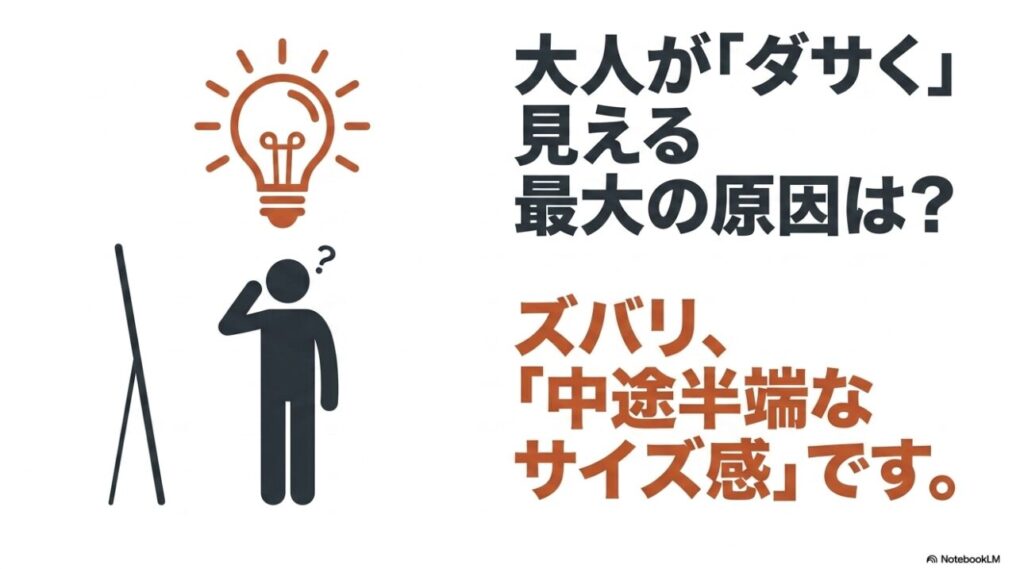 大人がダサく見える最大の原因は中途半端なサイズ感であること