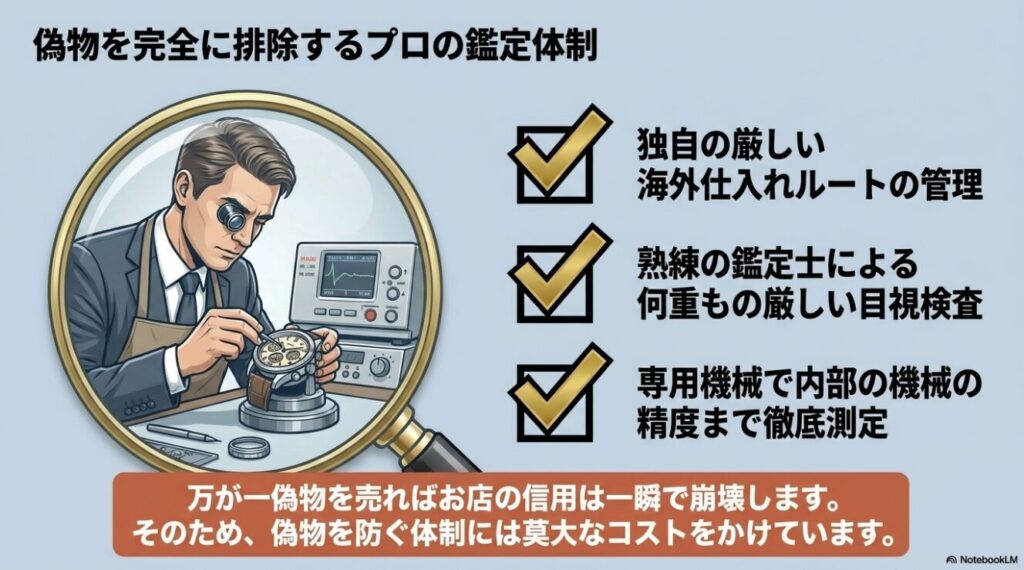 ルーペを使って時計を検査する鑑定士の姿
