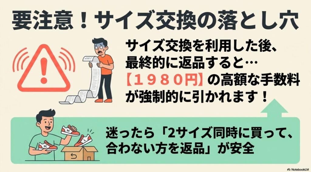 サイズ交換を利用した後に返品すると高額な手数料が引かれる注意点