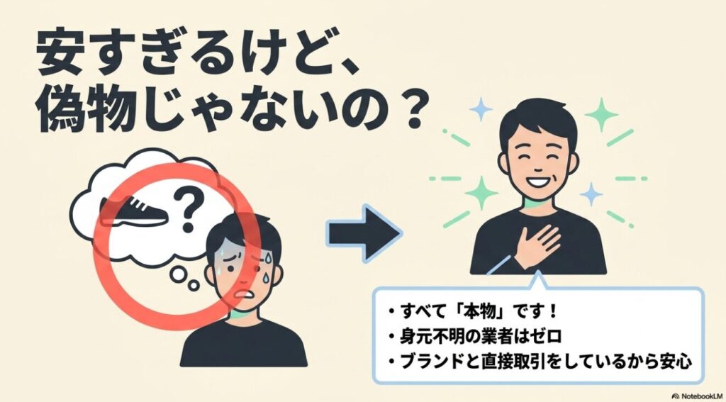 身元不明の業者はゼロでブランドと直接取引しているためすべて本物