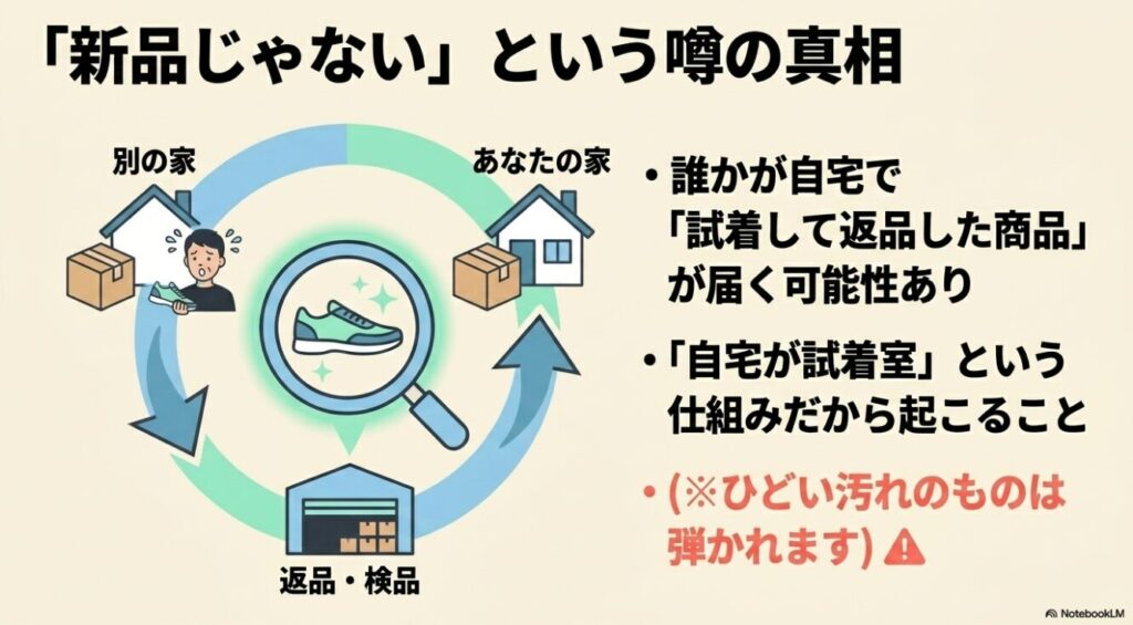 誰かが自宅で試着して返品した商品が届く可能性があるため