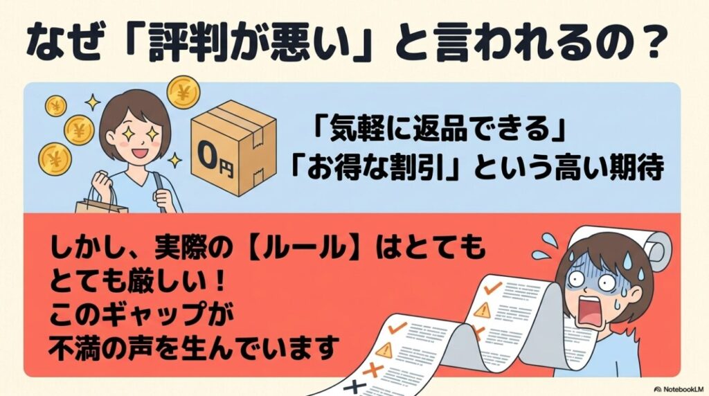 気軽に返品できる高い期待と実際の厳しいルールのギャップ