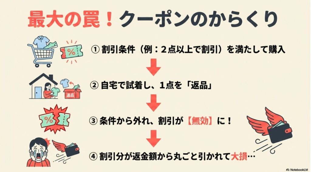 返品によって割引条件から外れると割引が無効になり損をする仕組み