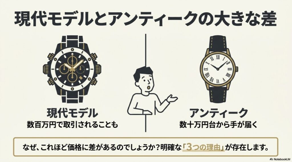現代モデルと古い時計の相場における大きな差
