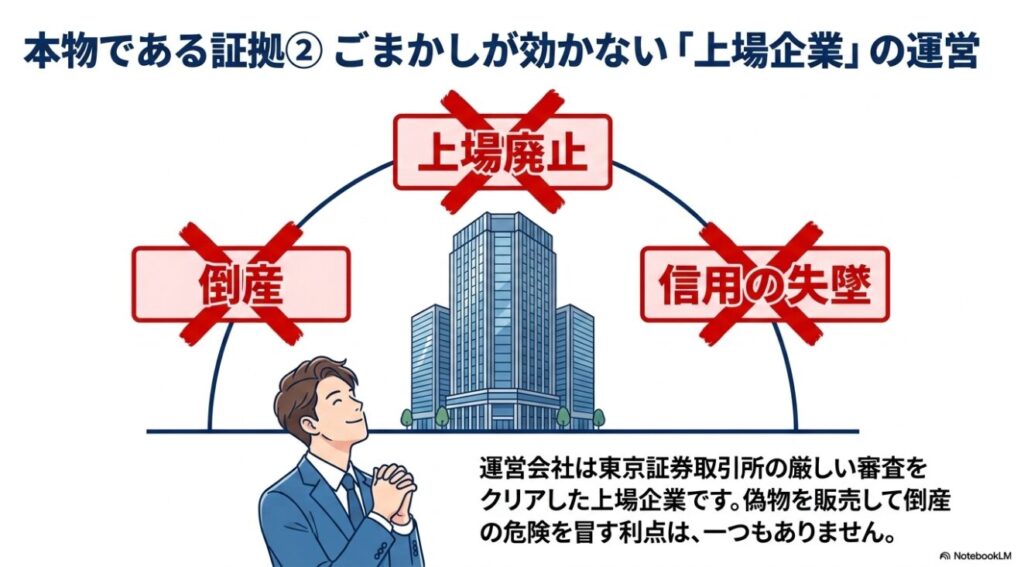 厳しい審査を通過した東京証券取引所上場という安心感