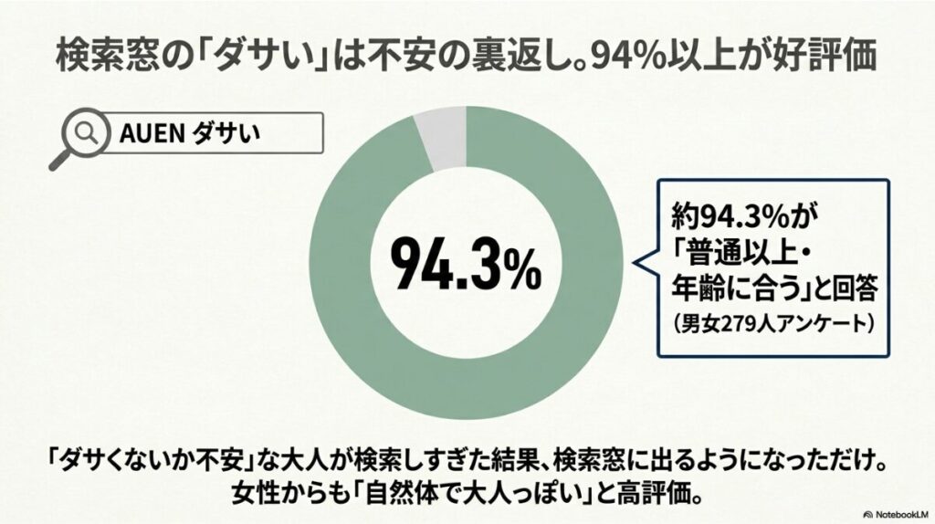 約94パーセントが普通以上と回答したダサくない証拠データ