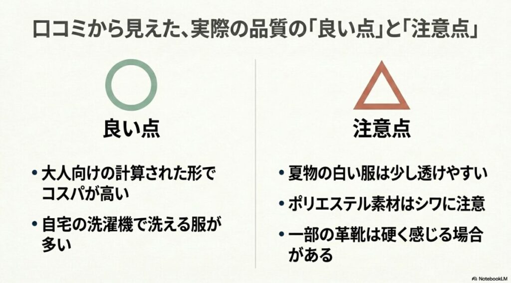 コスパの高さと素材ごとの取り扱いに関するリアルな声