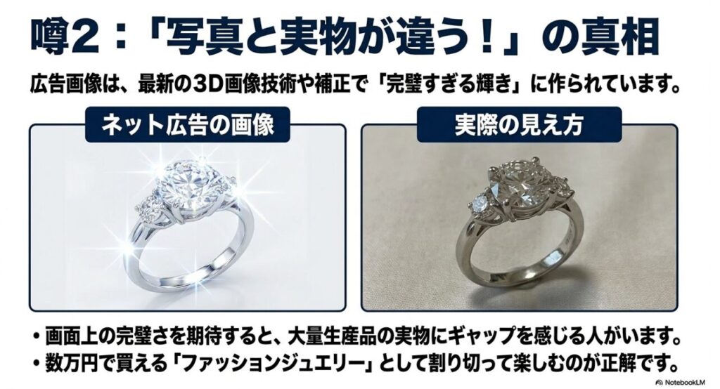 3D技術で作成された写真と大量生産されるジュエリーの比較