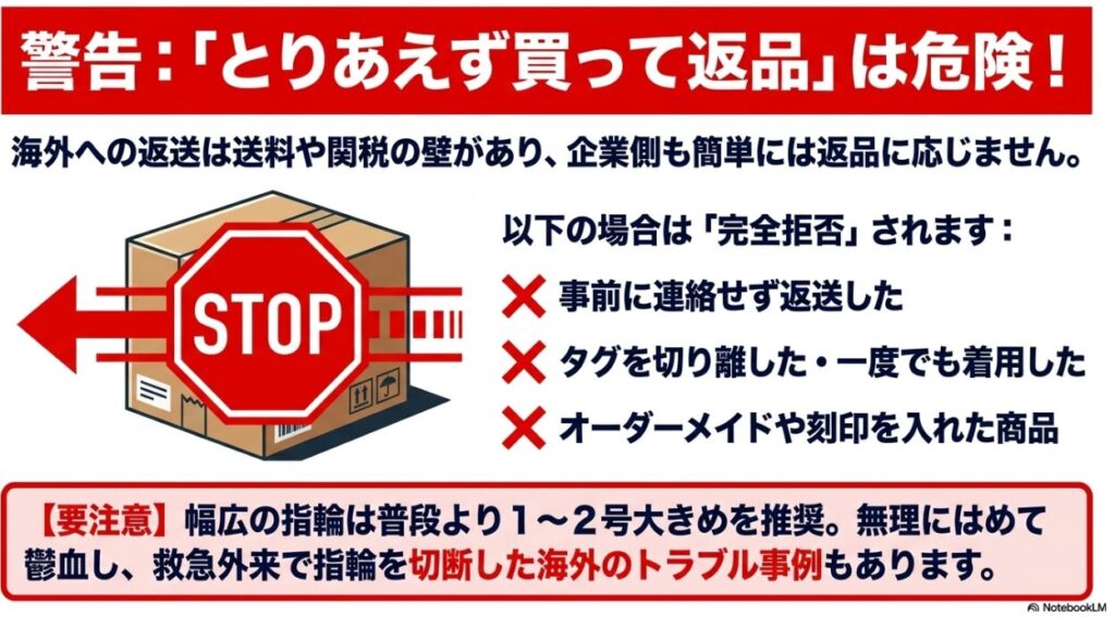 カスタマーサポートへの連絡なしや着用済み商品の返品トラブル
