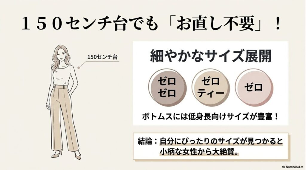 小柄な女性から支持されるボトムスの細かい寸法設定