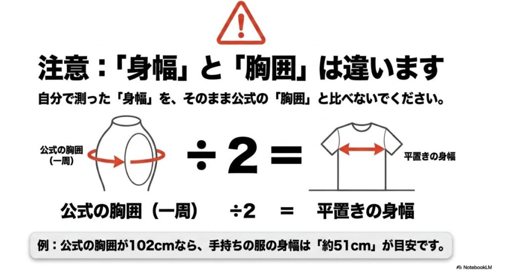平置き身幅と服一周の胸囲を正しく換算する公式