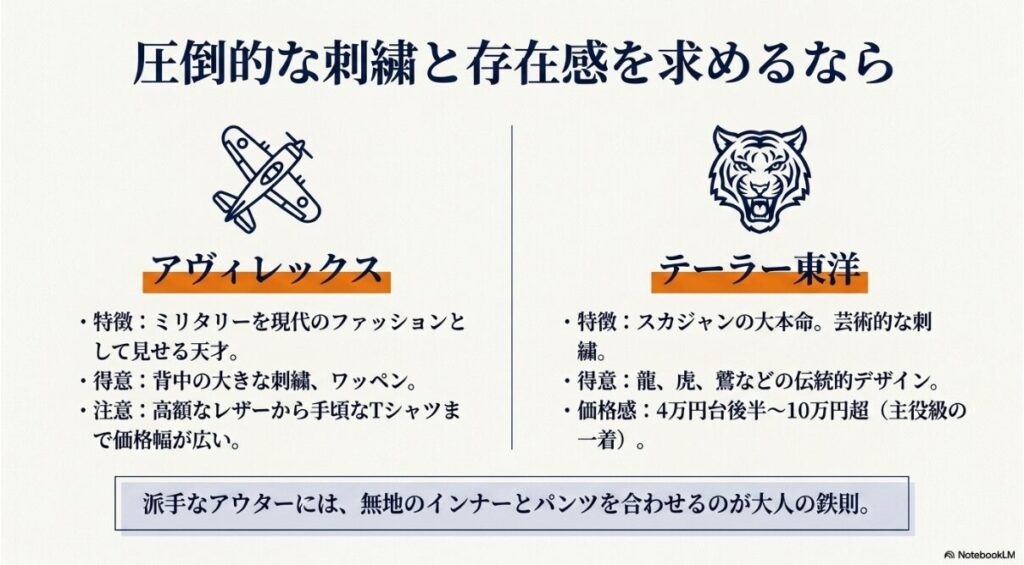 ミリタリーのアヴィレックスとスカジャンのテーラー東洋の魅力