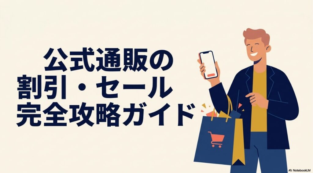 買い物袋とスマホを持つ男性のイラスト
