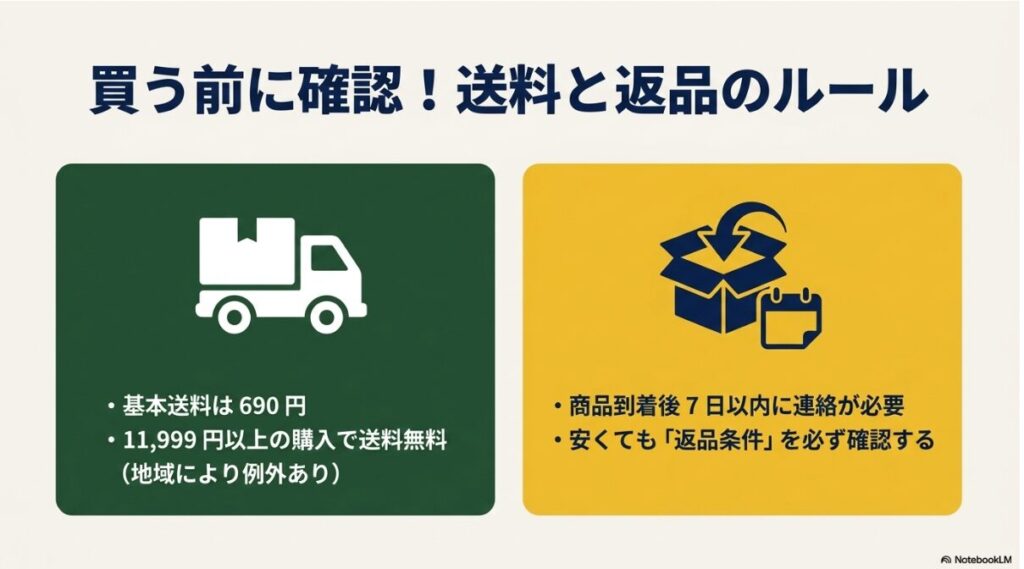 送料の基本料金や返品可能期間の案内