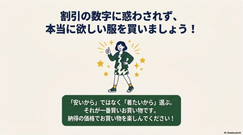 納得のいく買い物をして笑顔になるイラスト