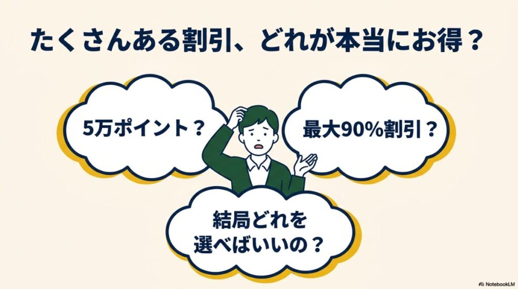 ポイントや割引率に悩む様子