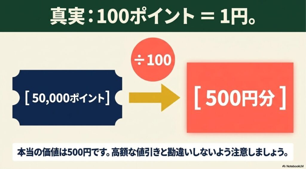 5万ポイントが500円になる計算式