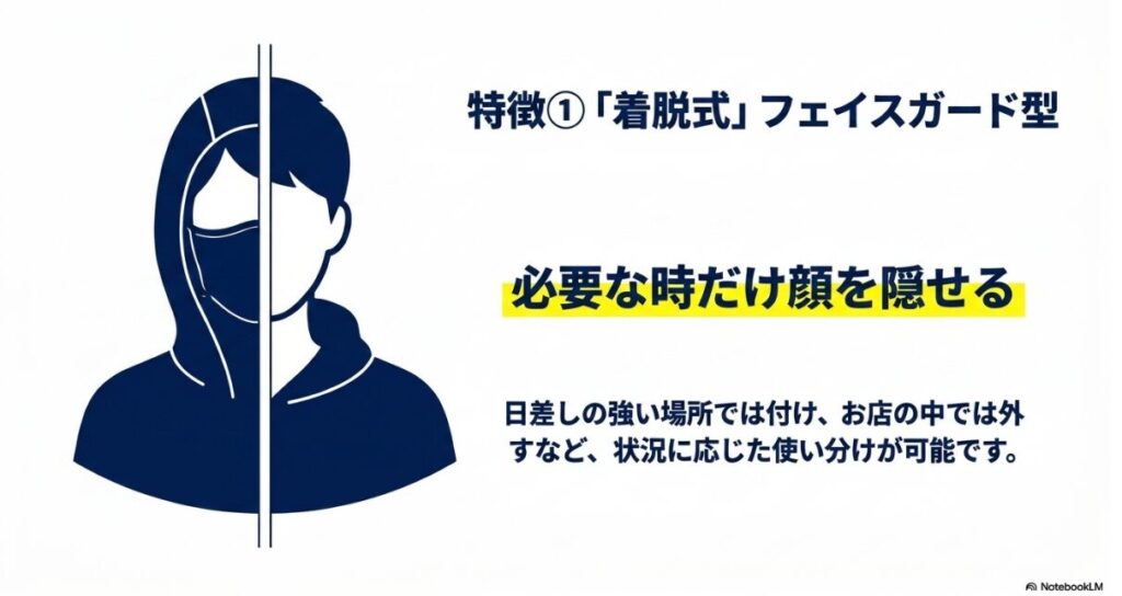 状況に応じて顔布を取り外せるフェイスカバー仕様の解説