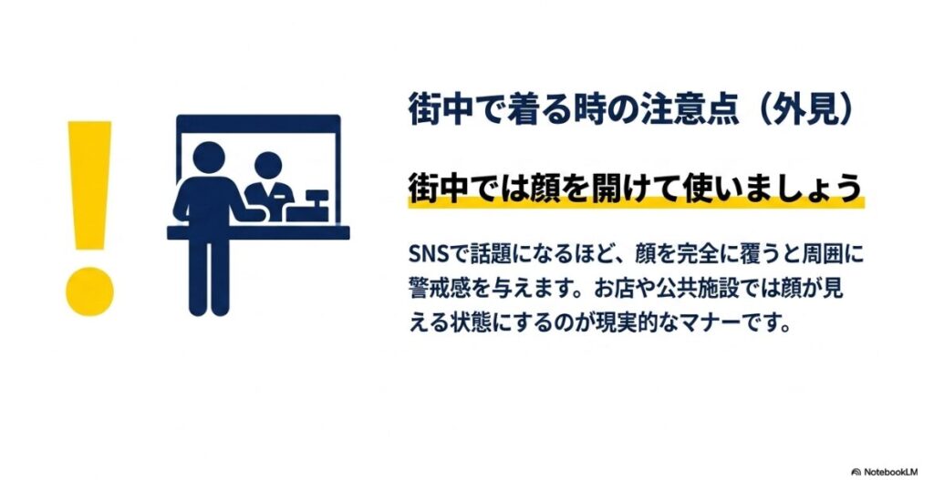 周囲に警戒感を与えないために顔を開けて使うポイント