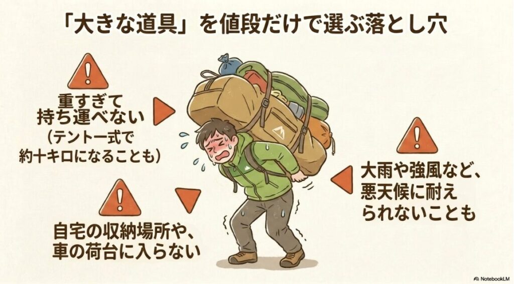 重量オーバーや収納スペース不足など大型道具購入で失敗しやすいポイント