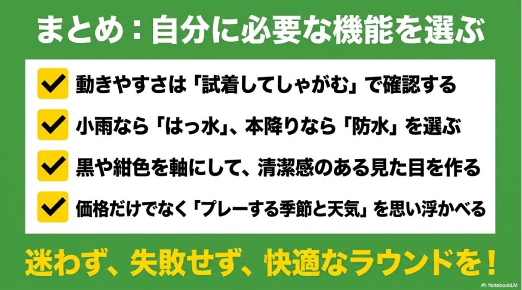動きやすさや天候対応など後悔しない服選びのポイント