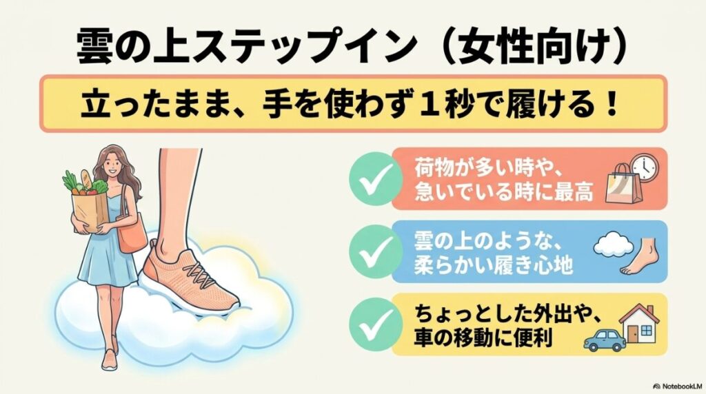 日常の外出を快適にするふかふかな履き心地