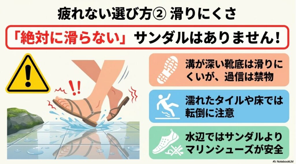 ソールの溝と滑りにくさに関する安全対策