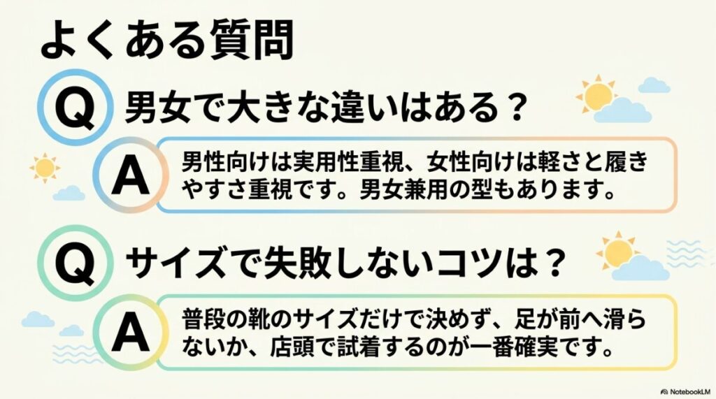 男女の違いやサイズ選びに関する役立つQアンドA