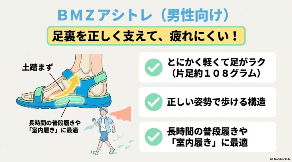 普段使いや室内履きに適した軽量モデルの解説