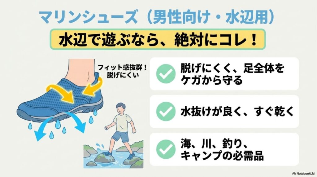 海や川遊びで脱げにくい安心のフィット感