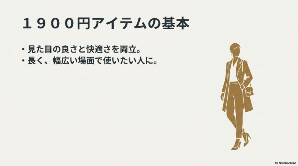 長く幅広く使える見た目と快適性を備えたアイテム
