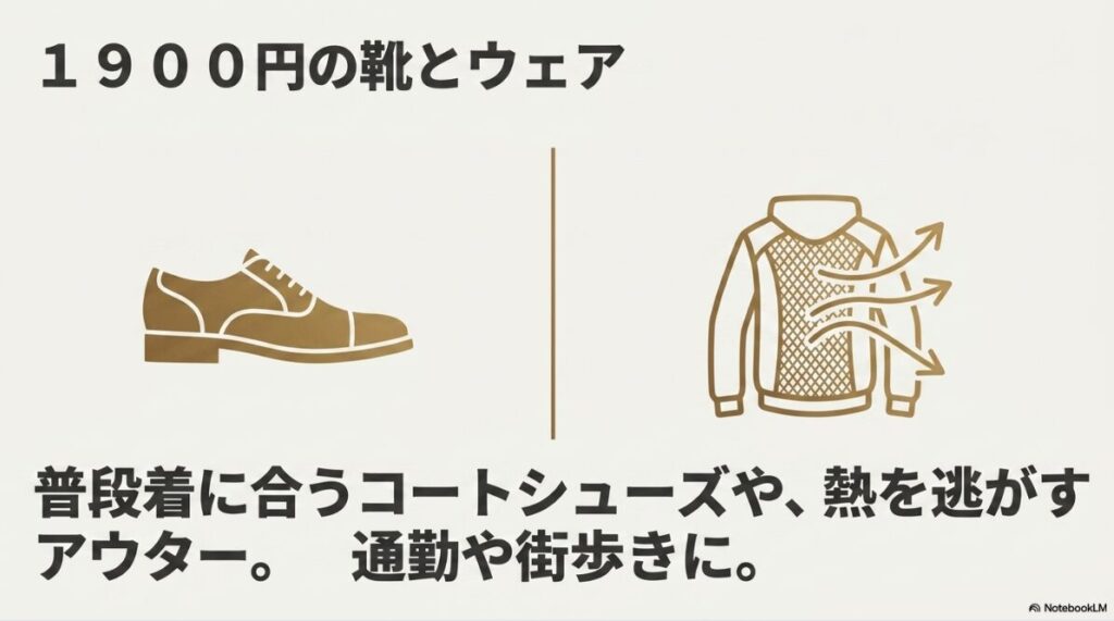 通勤や街歩きに合うデザインと熱を逃がす機能を持った服