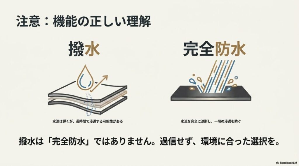  水を弾く機能と浸透を防ぐ機能の違いと注意点  