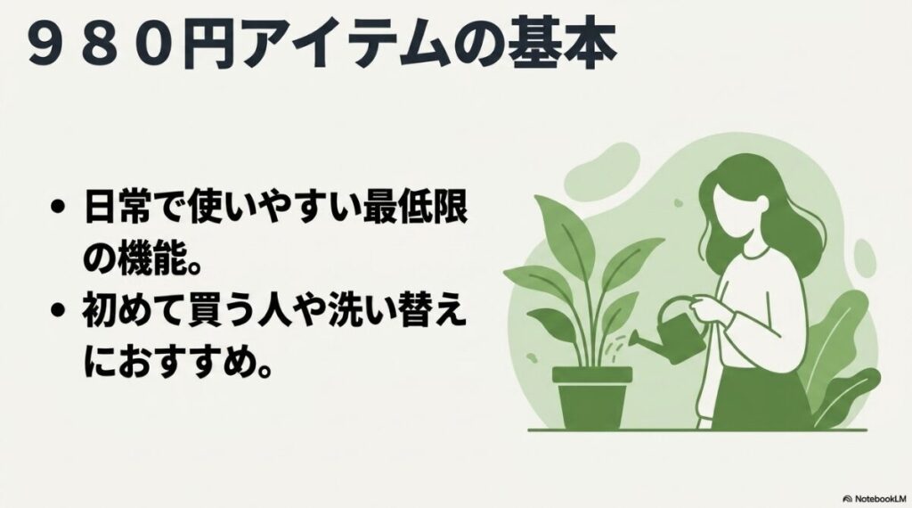 初心者や洗い替えに適した最低限の機能を持つアイテム  