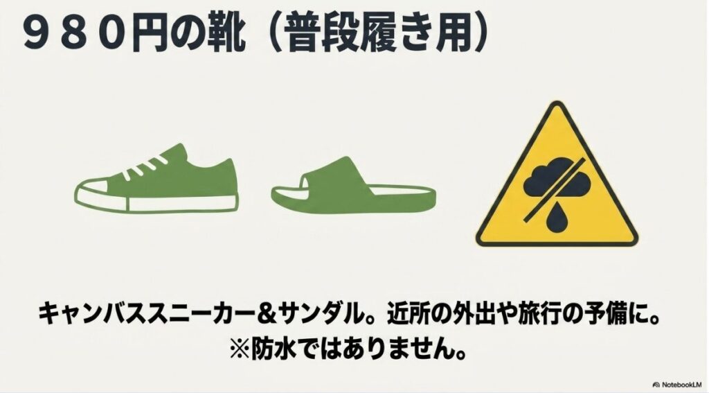 近所の外出や旅行の予備に便利な普段履き用の靴
