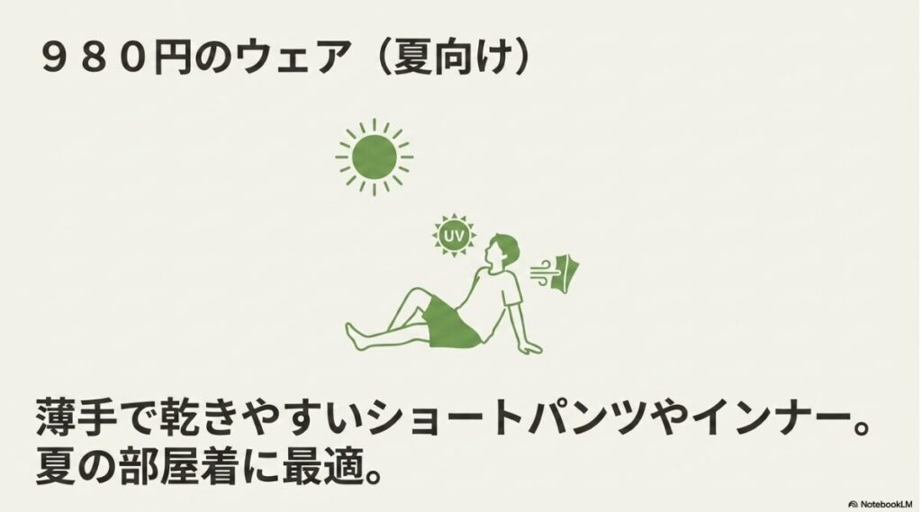 夏の部屋着として使いやすい速乾性のあるウェア