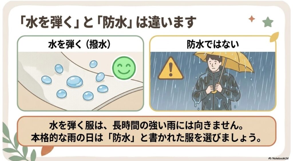 長時間の強い雨には撥水ではなく防水の服を選ぶべき理由
