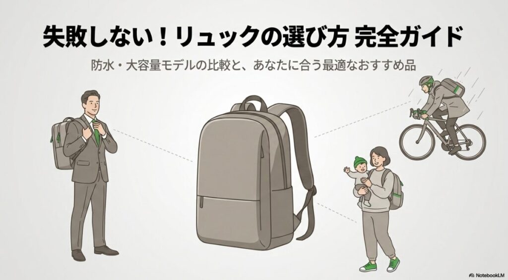 失敗しないリュックの選び方を解説するイラスト