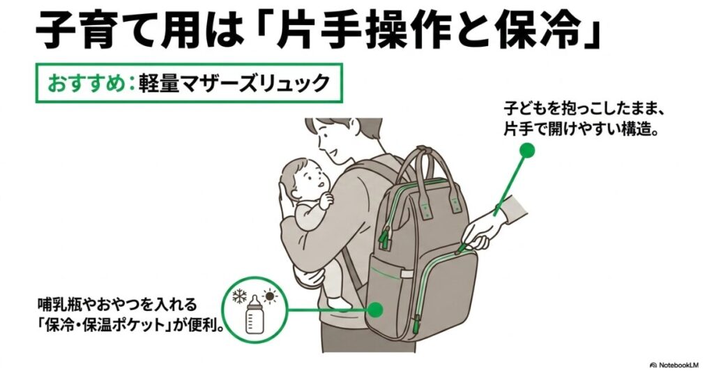 哺乳瓶や荷物を整理しやすいマザーズバッグの特徴