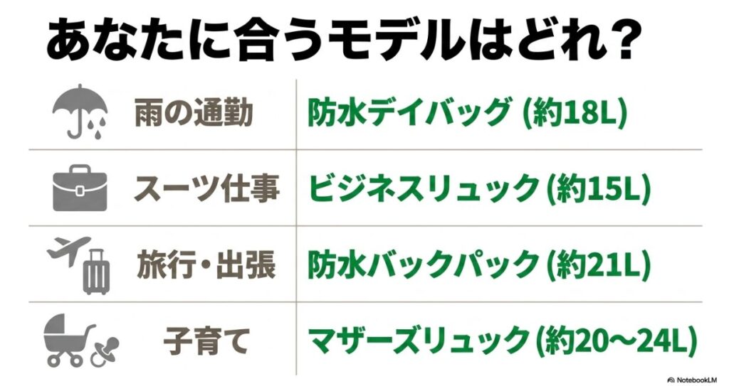 通勤や旅行など目的別の最適なモデル比較